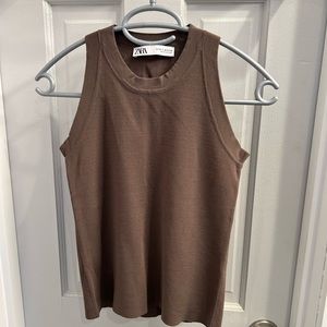Zara olive green sleeveless knit top